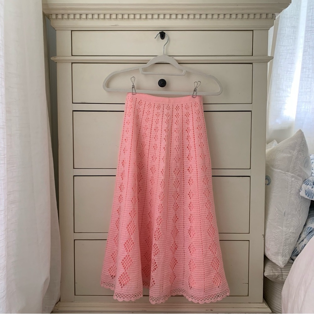 Pink Crochet A-Line Midi Skirt